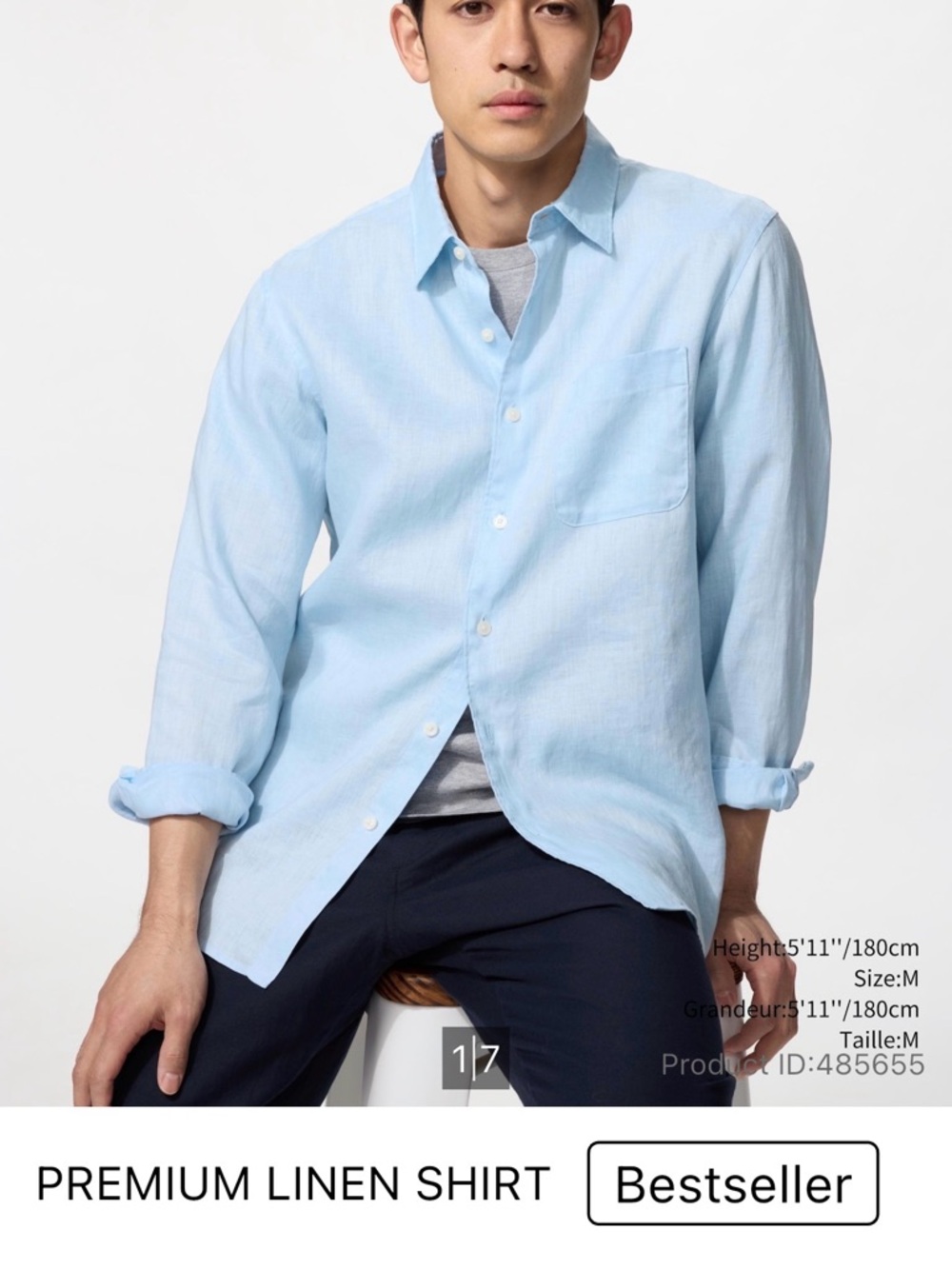 Uniqlo Premium Light Blue Linen Shirt for Men